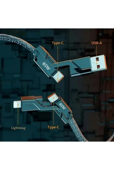 EVAX  4’lü 2in2 1.5mt Data ve Şarj Kablosu Kablosu Type-C Lightning Bir Arada - 6