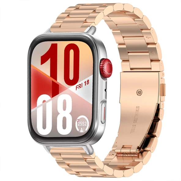 Huawei Watch Fit 4 Fit 4 Pro Uyumlu Paslanmaz Döküm Çelik Metal Kordon Dayanıklı ve Şık  Rose Gold