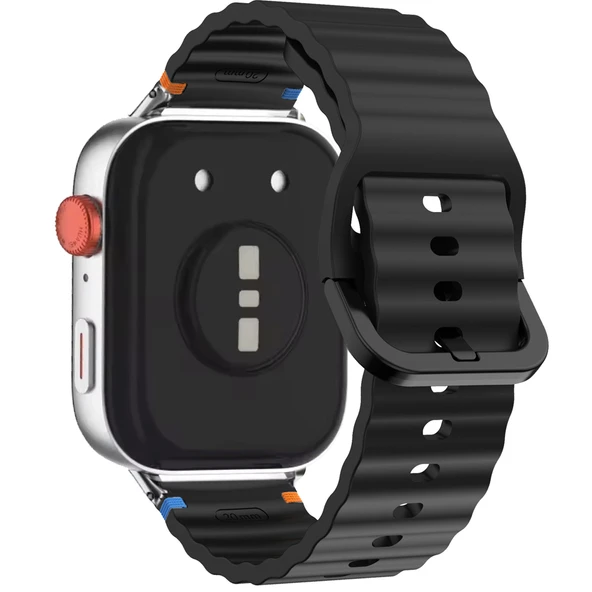 Redmi watch 5 Lite 5 Active İle Uyumlu Dalga Desenli Tokalı Yumusaş Soft Silikon Kordon  Siyah - Resim 2