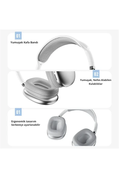 EVAX  Kılıflı P9 Max Bluetooth 5.0 Wireless Kablosuz Mikrofonlu/Aux/Hafıza Kartı/Kılıf/ Kulaküstü Kulaklık - 2