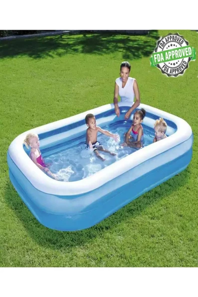 Şişme Aile Havuzu 200x146x48 cm 452 Litre Su Kapasiteli UV Dayanıklı PVC Mavi Dikdörtgen Havuz - 2