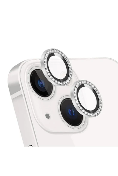 EVAX  (TAŞLI LENS) Iphone 13 / 13 Mini Uyumlu Taşlı Metal Çerçeveli Kamera Lensi Koruyucu