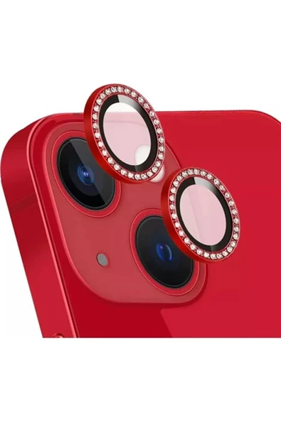 EVAX  (TAŞLI LENS KORUYUCU) Iphone 13 / Iphone 13 Mini Uyumlu Taşlı Çerçeveli Kamera Lensi Koruyucu