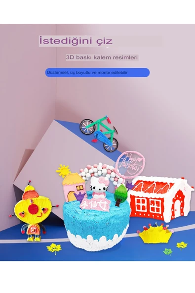 3d Kalem 3d Pen Usb Kablolu Üç Boyutlu Yazıcı Kalem Printer-renk (3 Adet Filament )