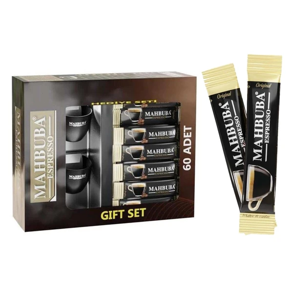 Mahbuba Coffee Hazır Öğütülmüş %100 Arabica Espresso Bi Kahve ile Canlan 60x2gr +2 Fincan Hediyeli