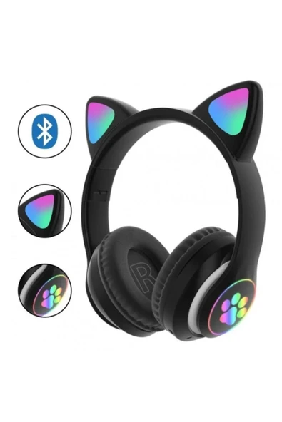 EVAX  CAT Kedili Bluetooth 5.0 Işıklı Kablosuz Mikrofonlu/Aux/Hafıza Kartı/Kılıf/ Kulaküstü Kulaklık - 7