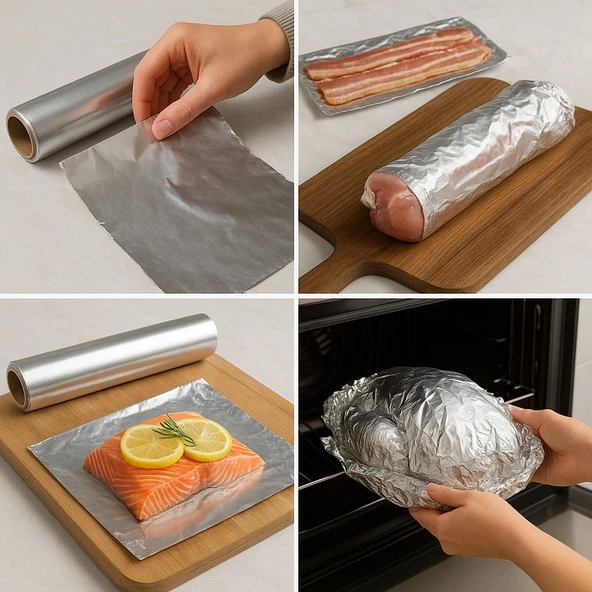 100 METRE x 30 Cm Alüminyum Folyo Gıdaya Uygun Catering ve Ev Kullanımına Uygun Dayanıklı Rulo Folyo - 2