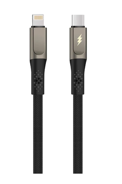 EVAX  30W TYPE-C to LIGHTNING Siyah Hasır Yassı Şarj ve Data Kablosu