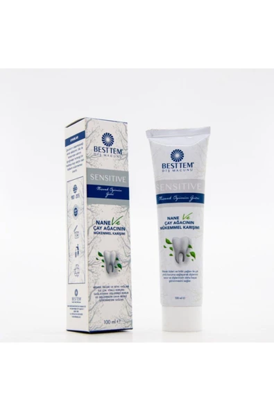 BESTTEM ÇAY AĞAÇLI MİSVAK ÖZLÜ DİŞ MACUNU 100ML YERLİ ÜRETİM NANE ÖZLÜ LEKE ÖNLEYİCİ HELAL SERTİFİKA