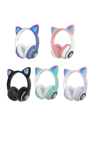 EVAX  CAT Kedili Bluetooth 5.0 Işıklı Kablosuz Mikrofonlu/Aux/Hafıza Kartı/Kılıf/ Kulaküstü Kulaklık - 6