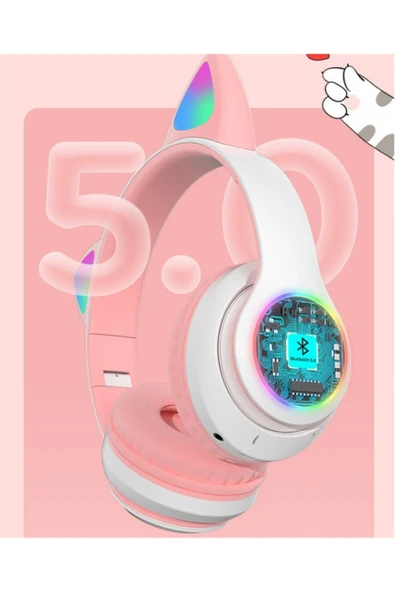 EVAX  CAT Kedili Bluetooth 5.0 Işıklı Kablosuz Mikrofonlu/Aux/Hafıza Kartı/Kılıf/ Kulaküstü Kulaklık - 5