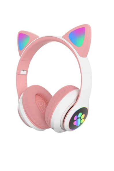EVAX  CAT Kedili Bluetooth 5.0 Işıklı Kablosuz Mikrofonlu/Aux/Hafıza Kartı/Kılıf/ Kulaküstü Kulaklık