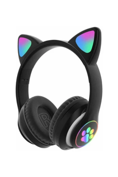 EVAX  CAT Kedili Bluetooth 5.0 Işıklı Kablosuz Mikrofonlu/Aux/Hafıza Kartı/Kılıf/ Kulaküstü Kulaklık