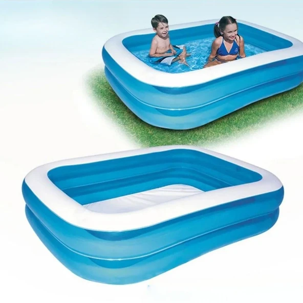 Şişme Aile Havuzu 200x146x48 cm 452 Litre Su Kapasiteli UV Dayanıklı PVC Mavi Dikdörtgen Havuz - 9