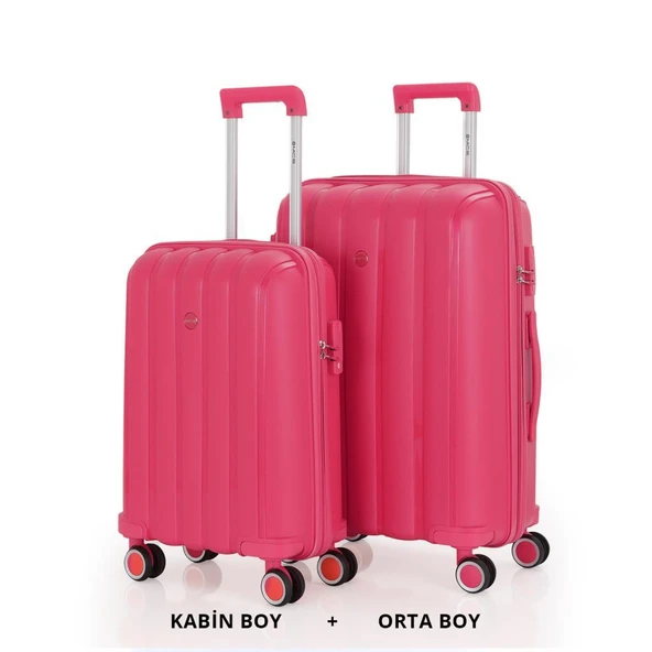 MÇS Bavul Orta ve Kabin 2li Set Kırılmaz Silikon Valiz V305 Fuşya