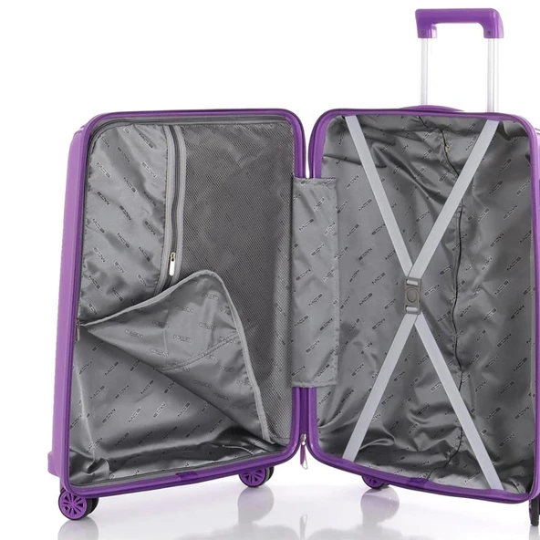 MÇS Bavul Orta ve Kabin 2li Set Kırılmaz Silikon Valiz V305 Mor - 7