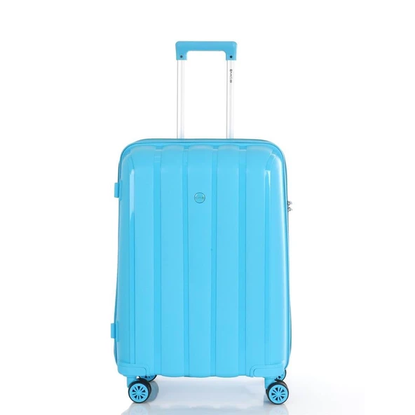 MÇS Bavul Orta ve Kabin 2li Set Kırılmaz Silikon Valiz V305 AçıkMavi - 2