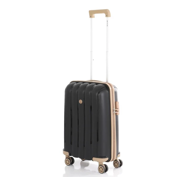 MÇS Bavul Orta ve Kabin 2li Set Kırılmaz Silikon Valiz V305 Siyah/Şampanya - Resim 6