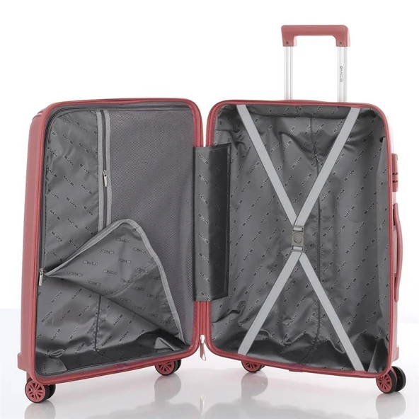 MÇS Bavul Orta ve Kabin 2li Set Kırılmaz Silikon Valiz V305 KoyuPudra - 3