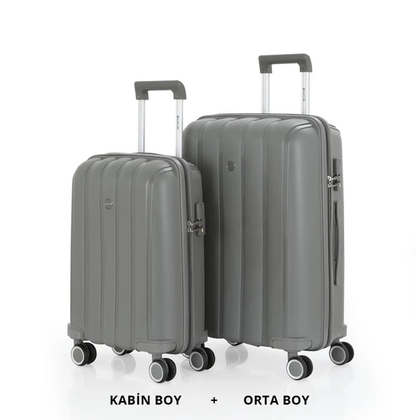 MÇS Bavul Orta ve Kabin 2li Set Kırılmaz Silikon Valiz V305 Gri ürün görseli 1