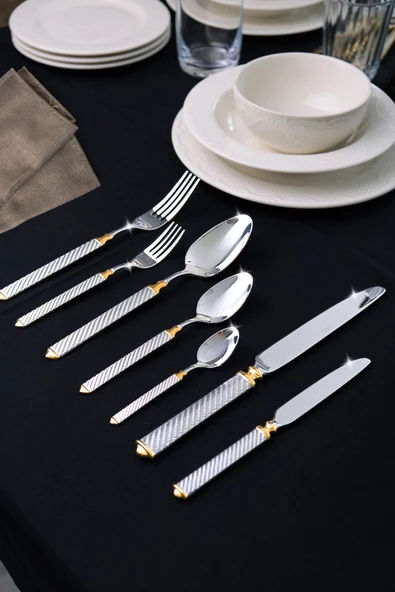 Lugga Linda Gold Çatal Kaşık Bıçak Takımı 12 Kişilik 84 Parça - 8
