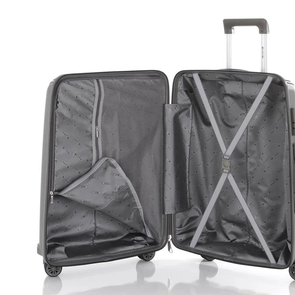 MÇS Bavul Orta ve Kabin 2li Set Kırılmaz Silikon Valiz V305 Gri - Resim 8
