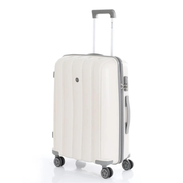 MÇS Bavul Orta ve Kabin 2li Set Kırılmaz Silikon Valiz V305 Kemik/Gri - Resim 2