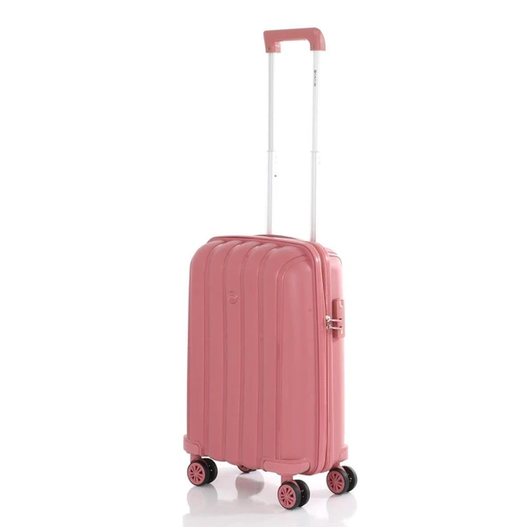 MÇS Bavul Orta ve Kabin 2li Set Kırılmaz Silikon Valiz V305 KoyuPudra - 5
