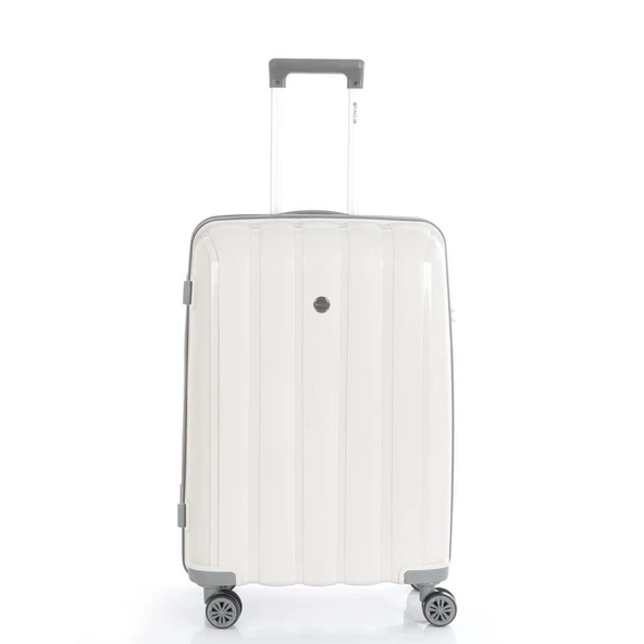 MÇS Bavul Orta ve Kabin 2li Set Kırılmaz Silikon Valiz V305 Kemik/Gri - Resim 4