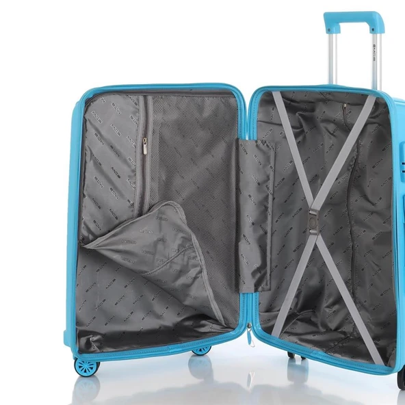 MÇS Bavul Orta ve Kabin 2li Set Kırılmaz Silikon Valiz V305 AçıkMavi - 8