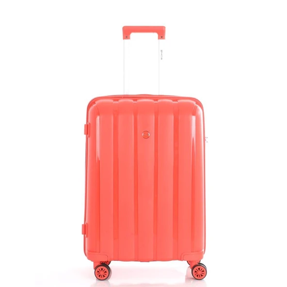 MÇS Bavul Orta ve Kabin 2li Set Kırılmaz Silikon Valiz V305 Mercan - Resim 4