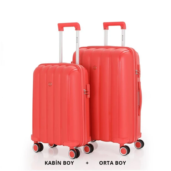 MÇS Bavul Orta ve Kabin 2li Set Kırılmaz Silikon Valiz V305 Mercan ürün görseli