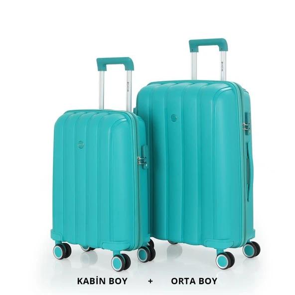 MÇS Bavul Orta ve Kabin 2li Set Kırılmaz Silikon Valiz V305 CamGöbeği