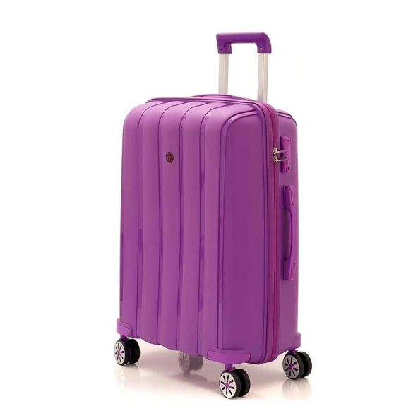 MÇS Bavul Orta ve Kabin 2li Set Kırılmaz Silikon Valiz V305 Mor - 3