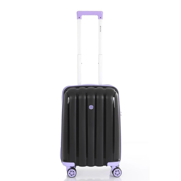 MÇS Bavul Orta ve Kabin 2li Set Kırılmaz Silikon Valiz V305 Siyah/Lila - 8