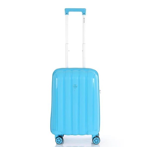 MÇS Bavul Orta ve Kabin 2li Set Kırılmaz Silikon Valiz V305 AçıkMavi - 7