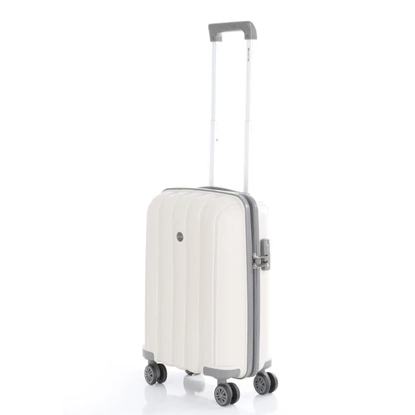 MÇS Bavul Orta ve Kabin 2li Set Kırılmaz Silikon Valiz V305 Kemik/Gri - Resim 6