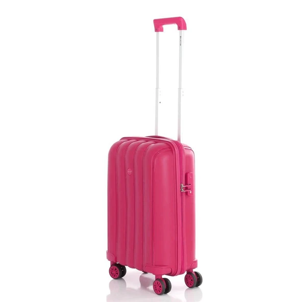 MÇS Bavul Orta ve Kabin 2li Set Kırılmaz Silikon Valiz V305 Fuşya - 8