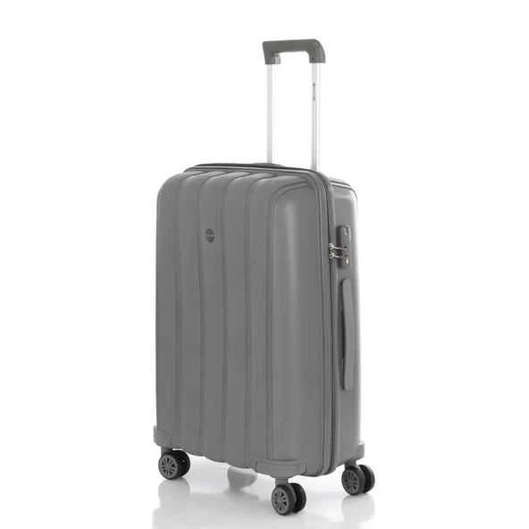 MÇS Bavul Orta ve Kabin 2li Set Kırılmaz Silikon Valiz V305 Gri - Resim 3