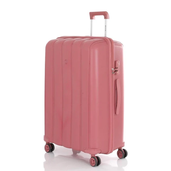 MÇS Bavul Orta ve Kabin 2li Set Kırılmaz Silikon Valiz V305 KoyuPudra - 2