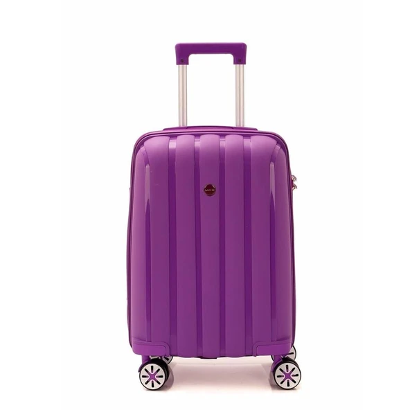 MÇS Bavul Orta ve Kabin 2li Set Kırılmaz Silikon Valiz V305 Mor - 9