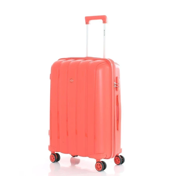 MÇS Bavul Orta ve Kabin 2li Set Kırılmaz Silikon Valiz V305 Mercan - Resim 5