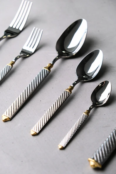 Lugga Linda Gold Çatal Kaşık Bıçak Takımı 12 Kişilik 84 Parça - 6