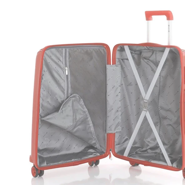 MÇS Bavul Orta ve Kabin 2li Set Kırılmaz Silikon Valiz V305 Mercan - Resim 8