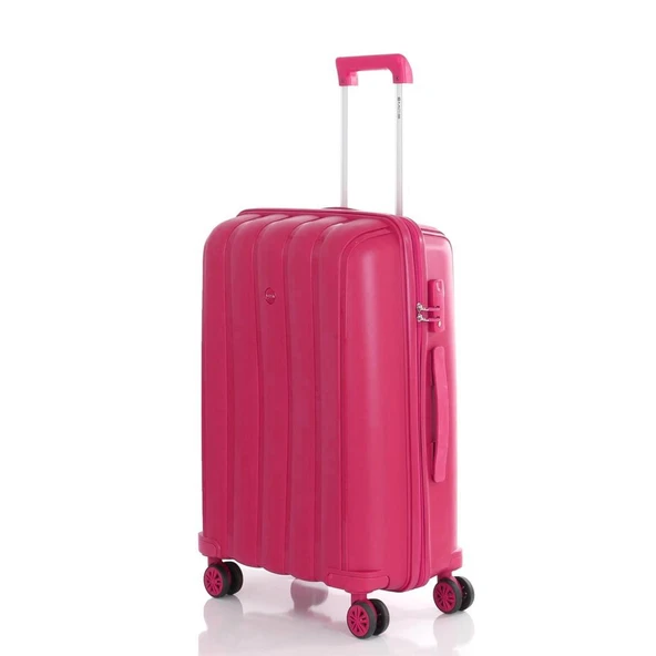 MÇS Bavul Orta ve Kabin 2li Set Kırılmaz Silikon Valiz V305 Fuşya - 5