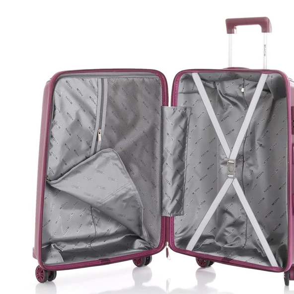 MÇS Bavul Orta ve Kabin 2li Set Kırılmaz Silikon Valiz V305 Mürdüm - Resim 6