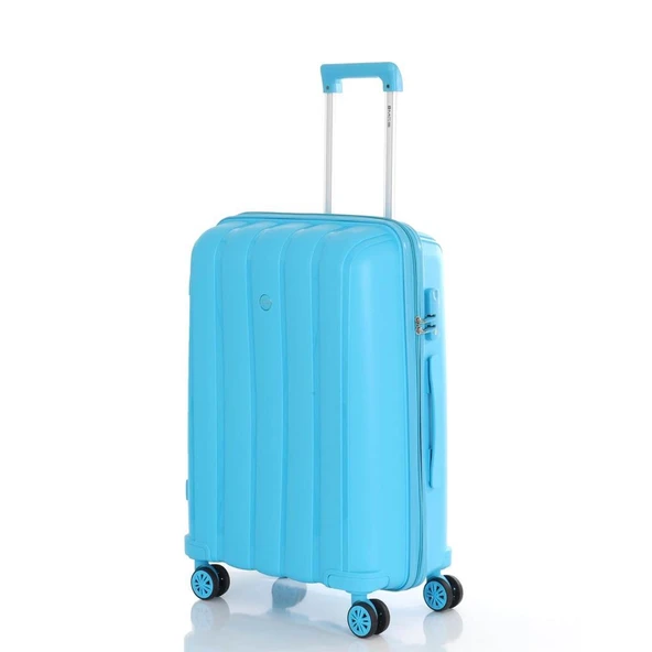 MÇS Bavul Orta ve Kabin 2li Set Kırılmaz Silikon Valiz V305 AçıkMavi - 3