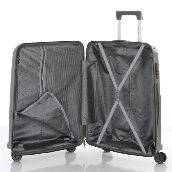 MÇS Bavul Orta ve Kabin 2li Set Kırılmaz Silikon Valiz V305 Gri - Resim 5