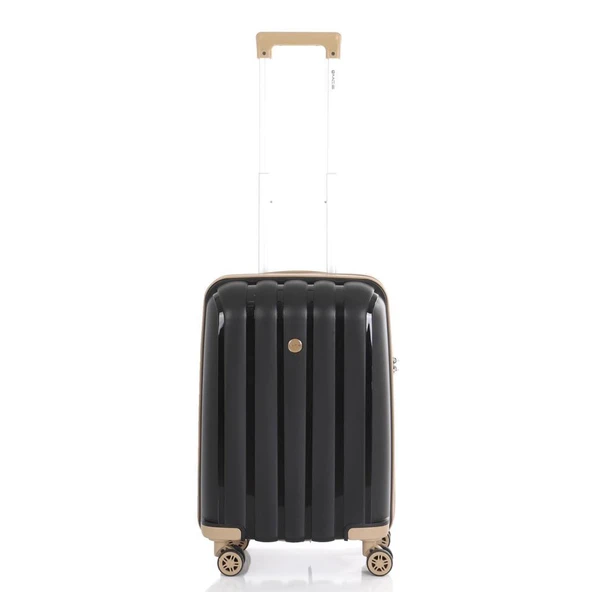 MÇS Bavul Orta ve Kabin 2li Set Kırılmaz Silikon Valiz V305 Siyah/Şampanya - Resim 8