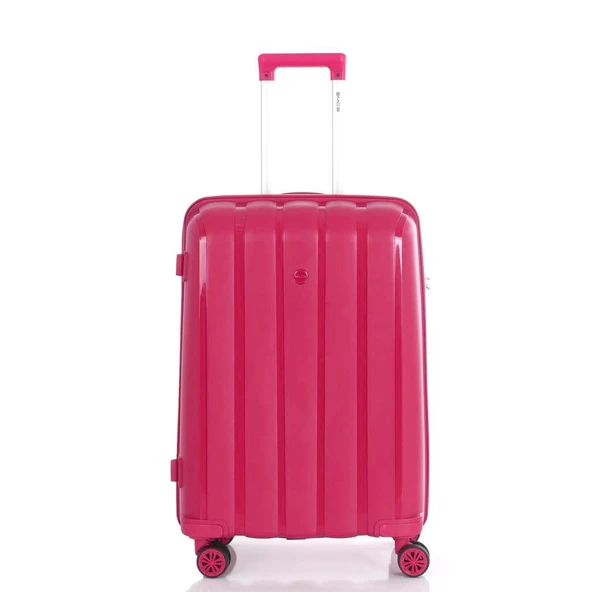 MÇS Bavul Orta ve Kabin 2li Set Kırılmaz Silikon Valiz V305 Fuşya - 2